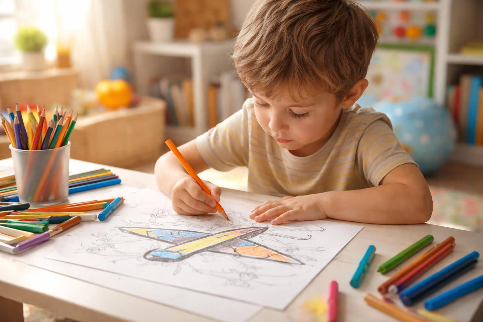 découvrez comment le coloriage d'un avion peut aider les enfants à développer leurs compétences motrices fines tout en s'amusant.