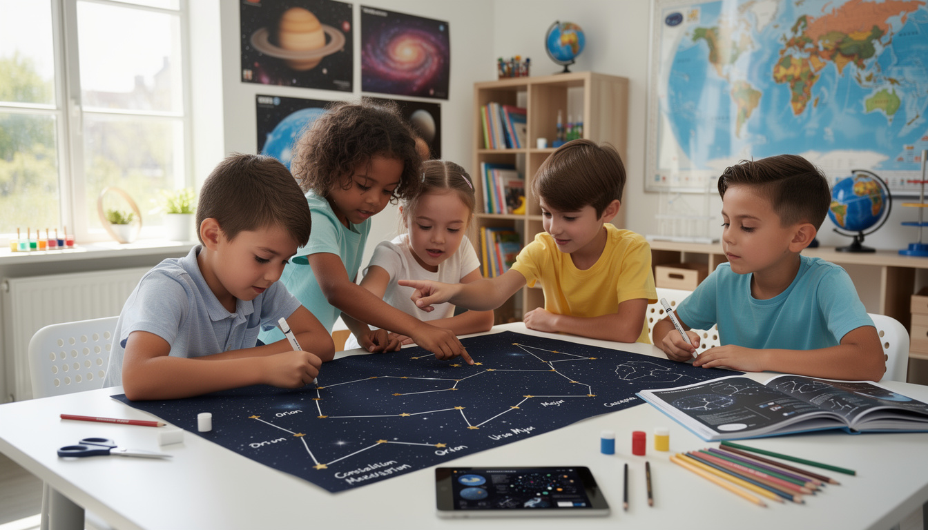 découvrez comment enseigner les étoiles aux enfants de maternelle en utilisant une carte de constellation, pour éveiller leur curiosité et leur apprentissage de l'astronomie.