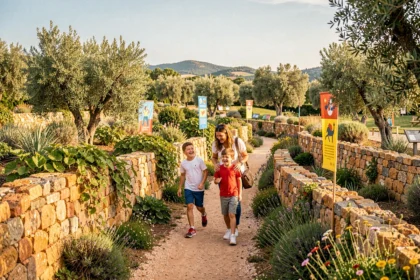 Famille souriante explorant les activités pour enfants dans le Gard, entre nature, patrimoine et parcs de loisirs