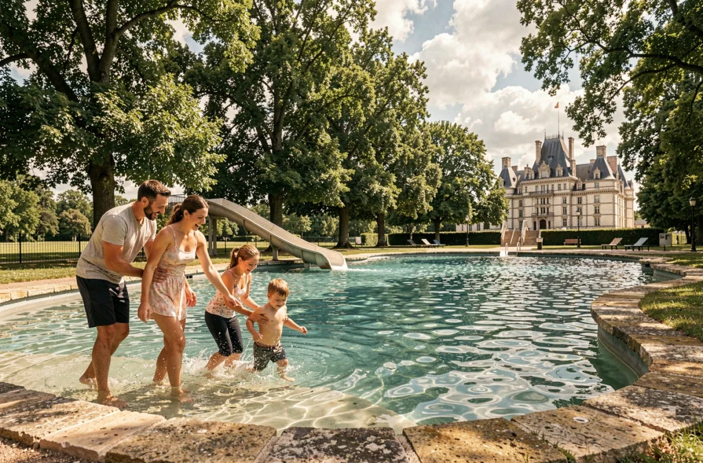 Le centre aquatique du Grand Chambord avec son bassin extérieur en plein cœur de la nature ligérienne
