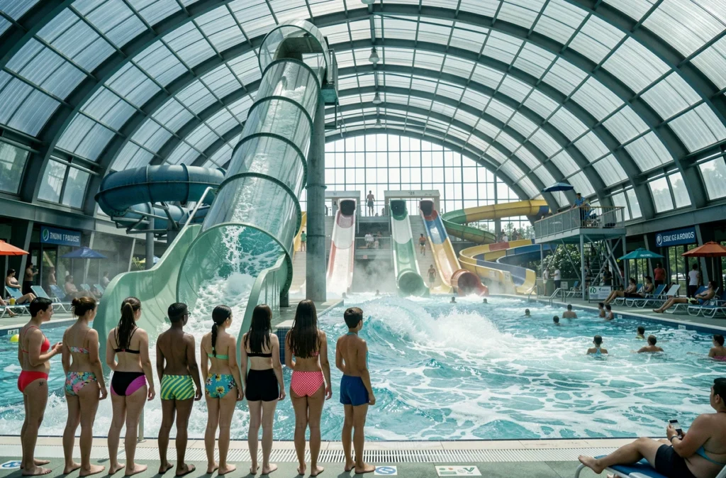 Le complexe aquatique l'Odyssée avec sa vague artificielle et ses toboggans pour toute la famille